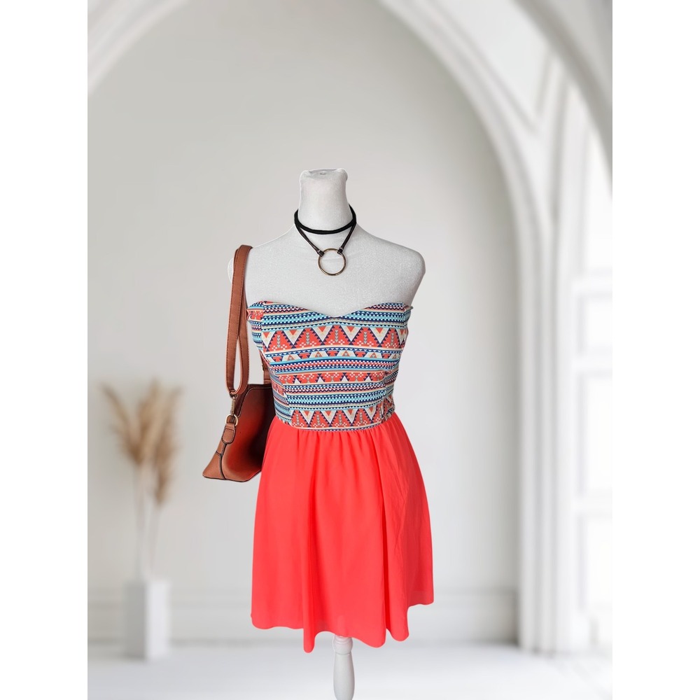 Style Rack Geometric Print Strapless Sweetheart Mini Dress Size M